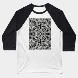 Black & White Folk Art Pattern Baseball T-Shirt